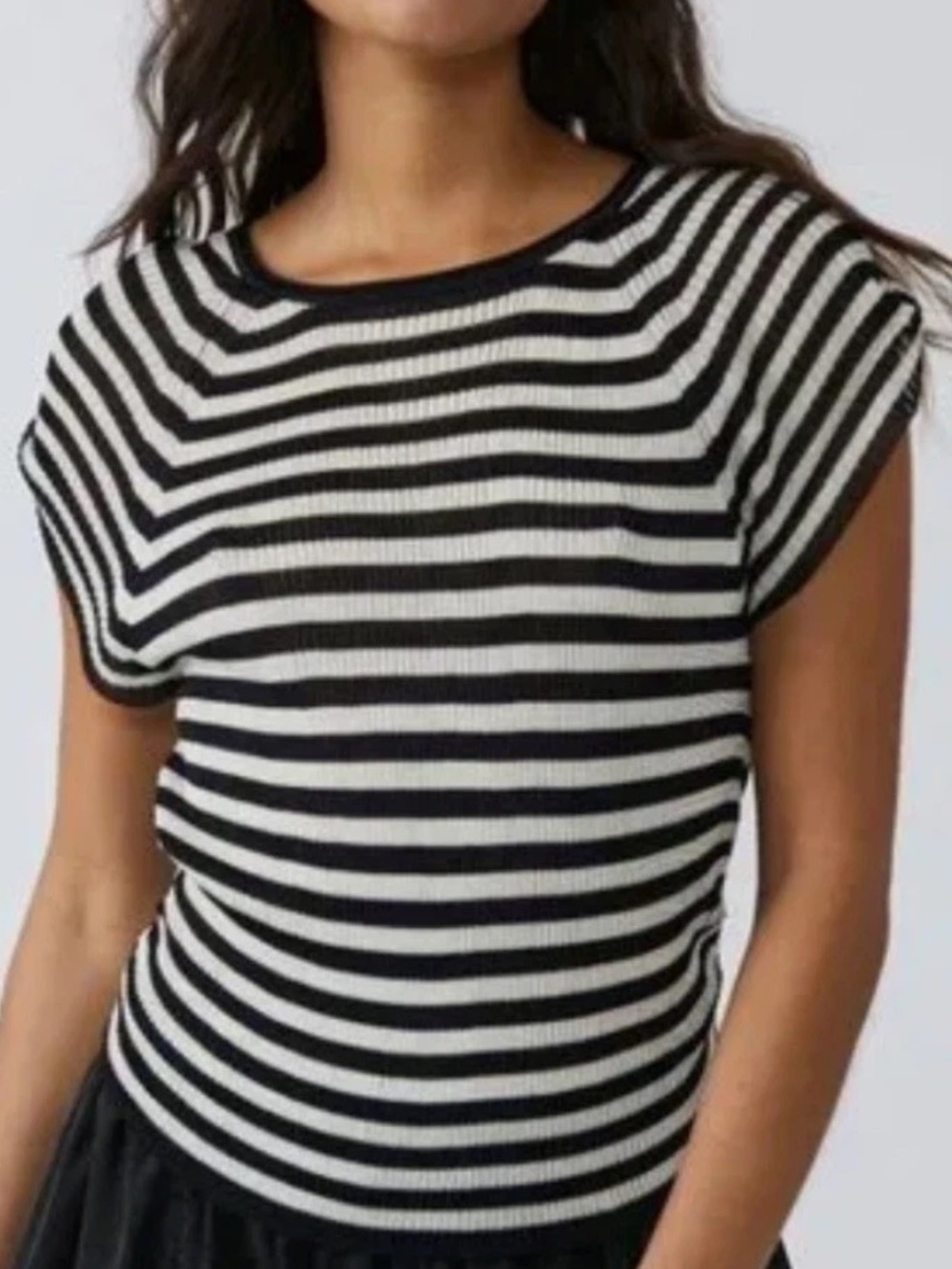 FREE PEOPLE Slinky Baby Tee Black White Striped - Size Large